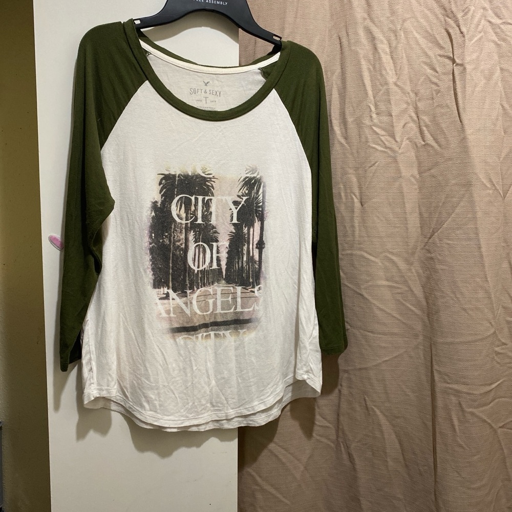 Soft & Sexy Green & white City of Angels ringer tee
